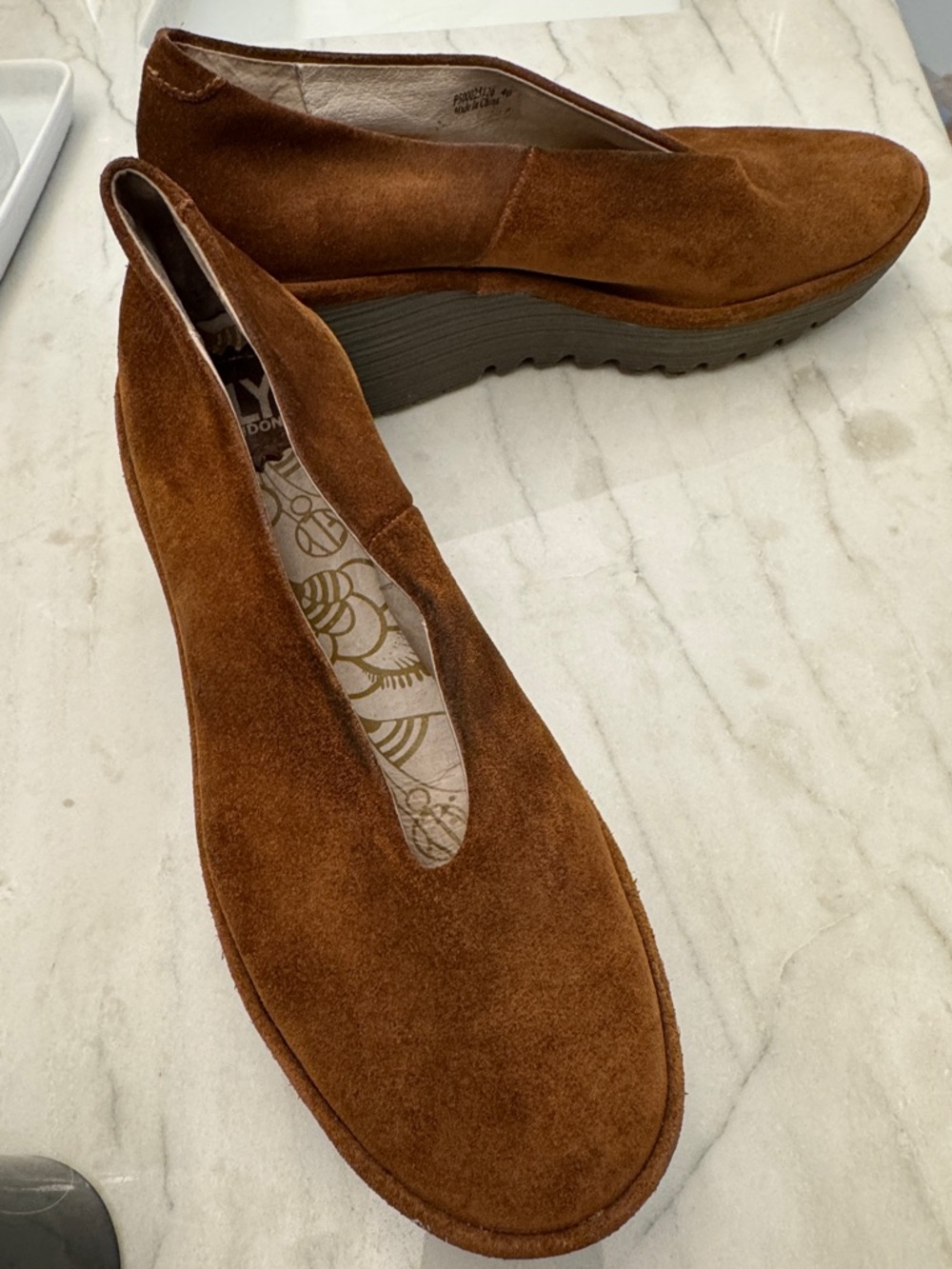 Fly London Women's Brown Suede Slip-On Wedge Loafers